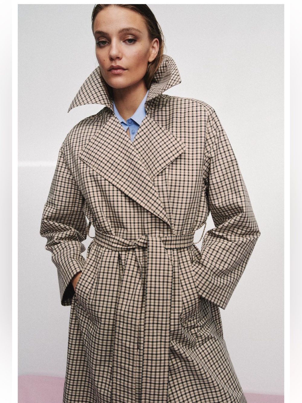 ZARA OVERSIZED PLAID TRENCH COAT